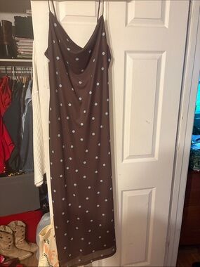 Polka Dot Slip Dress — Brown with Light Blue Dots